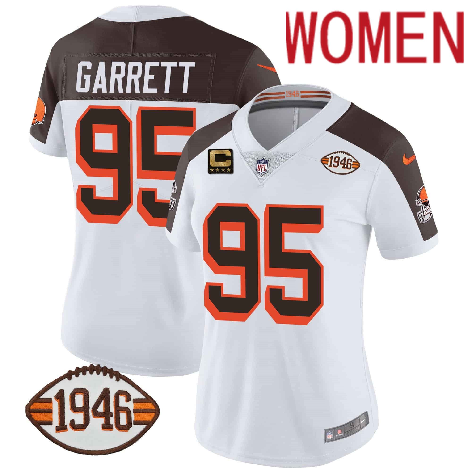 Women Cleveland Browns 95 Garrett White 1946 75th Anniversary Patch 2024 Nike NFL Jersey style 1